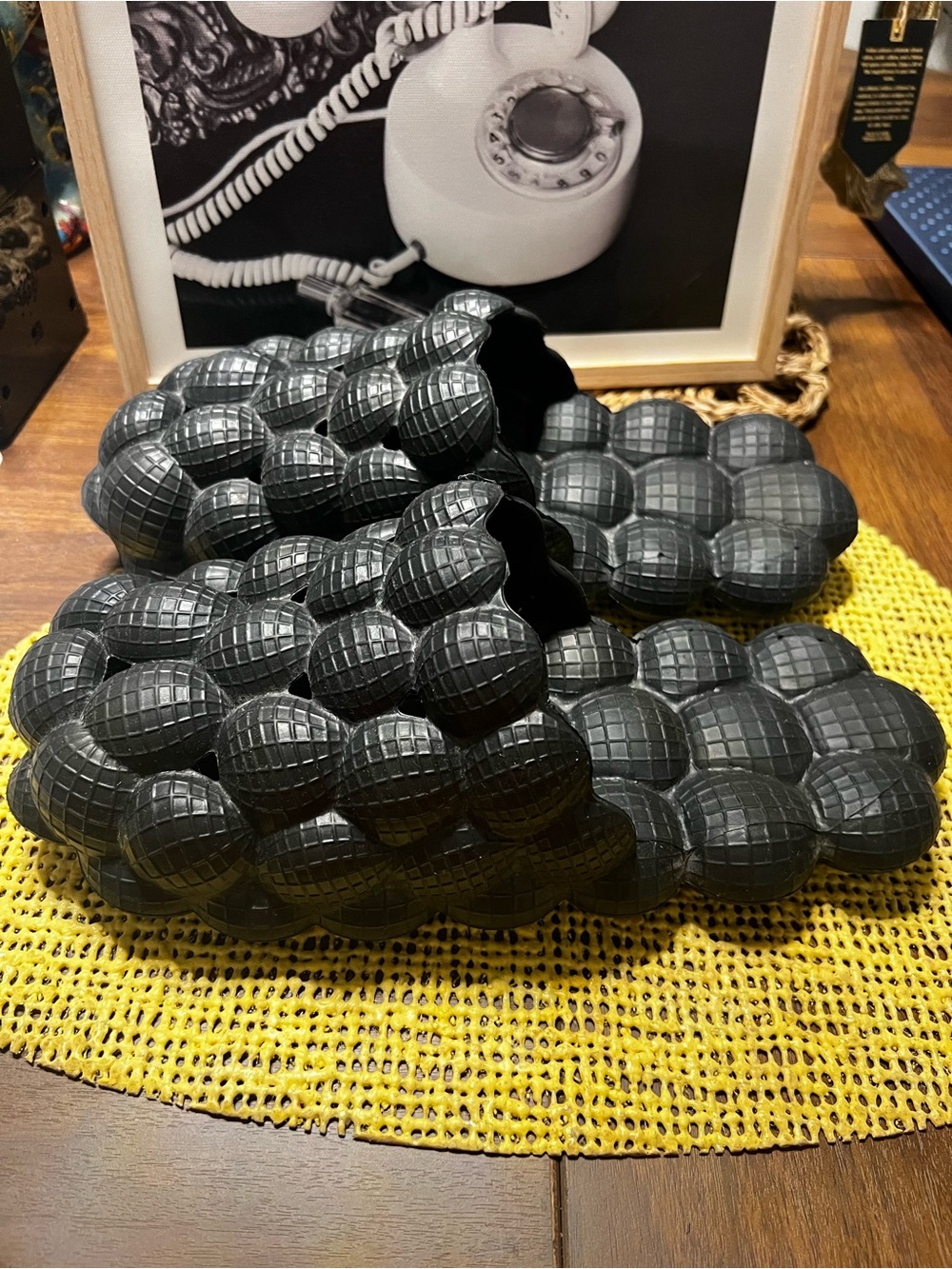 Textured Bubble Clog Mules in Black